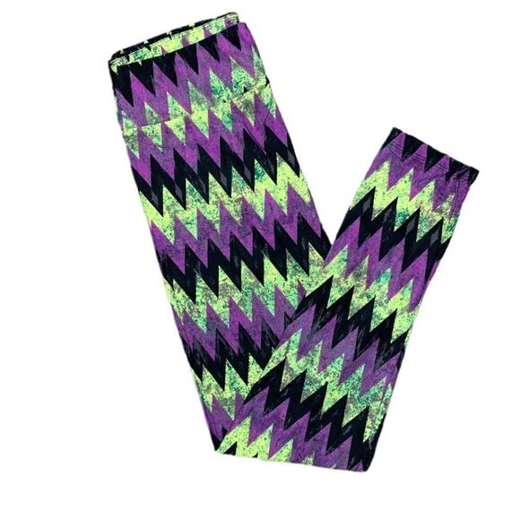 LuLaRoe Halloween Striped Chevron Green Purple Black Leggings OS Comfy - Picture 1 of 3